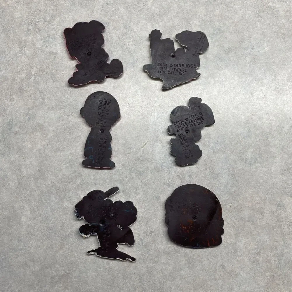 Vintage Peanuts Refrigerator Magnets Snoopy Charlie Brown Lucy 1950-1960's Set 6